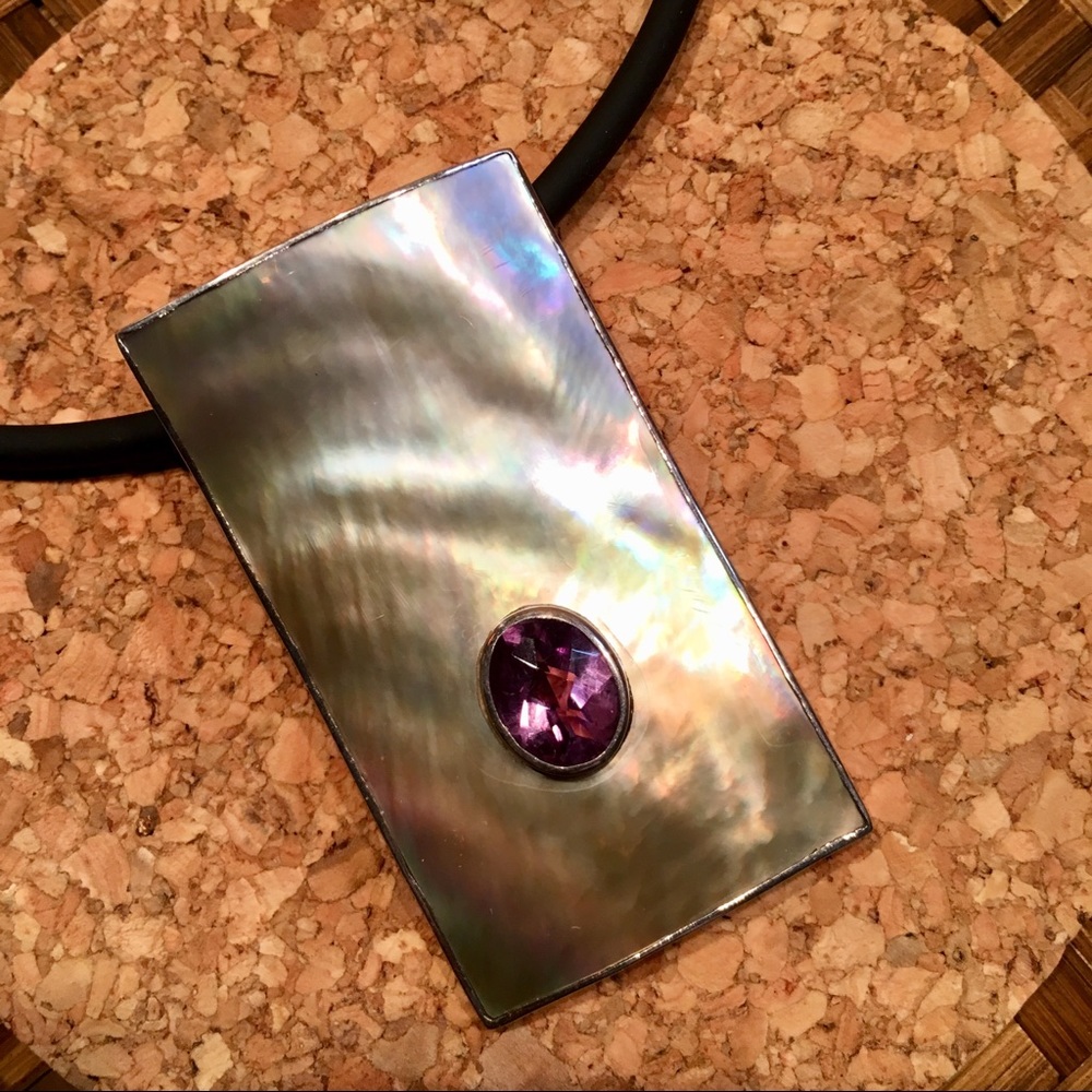 NWT Bezel-Set Mother-of-Pearl & Amethyst Pendant